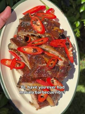 Masala BBQ Ribs Ingredients 2 racks pork ribs, 600–800 g Half a cinnamon stick 1.5–2 tsp fennel seeds 1.5 tsp cumin seeds 1.5 tsp coriander seeds 0.5 tsp black pepper 4–5 cloves 0.25 tsp fenugreek seeds 1 tsp onion powder 1 tsp garlic powder 1 tsp Kashmiri chilli powder 0.5 tsp smoky paprika 2 tsp brown sugar 1 tsp salt BBQ Sauce: 1 tbsp oil Leftover masala rub (whatever’s left over from seasoning the ribs) 1 heaped tsp tamarind paste 1/2 cup barbecue sauce A splash of water 1 tsp Tabasco (optional, if you want some heat) Red chilli, sliced, for garish Method Toast the cinnamon stick, fennel seeds, cumin seeds, coriander seeds, black pepper, cloves, and fenugreek seeds for a few minutes until fragrant, then let cool. Blend the cooled spices to a fine powder, then mix in the onion powder, garlic powder, Kashmiri chilli powder, smoky paprika, brown sugar, and salt. Coat the ribs in the masala rub, wrap tightly in baking paper and then foil, and bake at 120°C fan-forced for about 1.5 to 2 hours, until tender. While the ribs cook, make the barbecue sauce: add the oil and any leftover masala rub to a small pot and cook out for about 30 seconds until fragrant. Add the tamarind paste, barbecue sauce, and a splash of water, and bring to a simmer. Stir in the Tabasco if you want some heat. Unwrap the ribs and brush the barbecue sauce over one side first, then place under back in the oven at 220°C for 8 to 10 minutes, until sticky and bubbling. Flip, brush with more barbecue sauce, and grill for a further 5 to 8 minutes, until caramelised on both sides. Alternatively you can also get some colour on the ribs on BBQ whilst brushing with sauce between flips. Slice into individual ribs or serve as a full rack, scattered with sliced red chilli.