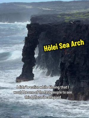 I love Hawai’i and I’m so glad I took the time to see the Hōlei Sea Arch before it collapsed in hurricane Nolo  I was there the day before the park closed for the hurricane. It’s humbling to be one of the last people to see this natural wonder but also makes me realize we have to go see things while we can.  Hawai’i Volcanoes National Park is one of the most beautiful places I have ever been and you should still see this dramatic coastline on the Chain of Craters drive  #hawaiivolcanoesnp #hawaiivolcano #hawaii #holeiseaarch #bigislandhawaii