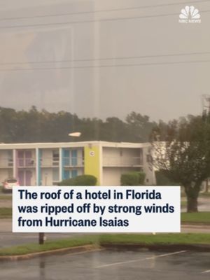 Hurricane Isaias ripped the roof off a hotel as the storm made landfall in Florida. Isaias is forecast to weaken as it moves inland but could still bring gusty winds.