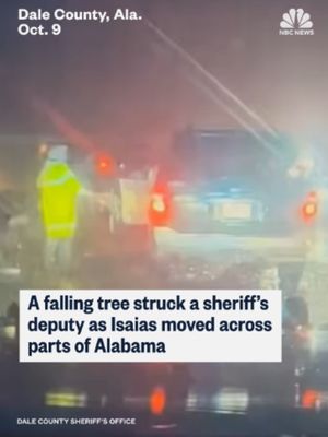 A falling tree in Alabama hit a sheriff’s deputy as Hurricane Isaias moves further inland with strong winds and rain.