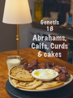 Finding my favourite food in the Bible EP3: Genesis 18 - Abrahams Calf, Curds, Cakes and milk  . INGREDIENTS * 0.5kg beef sirloin, rump or short rib * 250g plain flour * 700g yogurt * 500ml milk for serving * 4 tbsp olive oil * 150ml water * 1½ tsp salt * 1 tsp coarse salt METHOD 1. Night before: stir ½ tsp salt through the yoghurt, tie it in muslin and hang it over a bowl in the fridge in a sieve. You want it thick enough to stand a spoon in 2. Mix the flour, 1 tsp salt and most of the water into a firm dough. Knead until smooth, rest 20 min under a damp cloth 3. Cut the beef into 4cm pieces and season with salt 4. Get a baking stone or dry cast-iron pan as hot as it will go. Divide the dough into 8, roll each to 5mm, lay them straight on. 2–3 min a side until they blister 5. Heat pan till smoking and Sear in batches so nothing steams 6–8 min total, charred outside, pink in the middle. 6. Rest the beef 10 min 7. Curds in a bowl with a pool of olive oil on top on a dip plate, serve with beef, cakes and Milk. Tear a cake, scoop the curds, use it to pick up the meat! WHY I MADE IT LIKE THIS * The beef is cut small because everyone in the story was rushing, I thought the meat was cut small and cooked quickly on the hot stone to account for this.  * No seasoning on the meat beyond oil and salt, because the text doesn’t name any!  * Fine flour, not barley. Sarah uses the good stuff offering grade wheat, not the cheap grain everyone actually lived on  * No yeast in the cakes. These are ugot, hearth cakes, cooked straight on hot stone. * The curds are chemah, the King James calls it butter but it’s soured strained milk, basically labneh!!  . #bible #jesus #Genesis #Abraham 