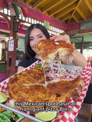 🔥GIANT PIZZABIRRIAS, AGUAS FRESCAS, TRAY OF TACOS & MORE🔥 📍 Birrieria & Micheladas #3 has the perfect patio to enjoy all their amazing food and aguas frescas! Their birria is soo good and you can even get a giant pizzabirria 😍 They have sopa de mariscos, pozole, chilaquiles, fried plantains, fresas con crema and their charola de tacos al carbón it comes with charro beans, rice, onions, guacamole and salsa, so you have everything you need to make your tacos!  📍 Birrieria & Micheladas #3 - 3903 Aldine Mail Rte Rd, Houston  #houstonfood #houstonfoodie #mexicanfood