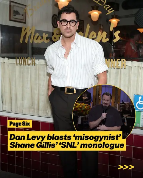 Dan Levy was left “speechless” by Shane Gillis’ “Saturday Night Live” monologue about some of the attire women wear to the gym. 📸: Shutterstocl; Getty; Instagram/ instadanjlevy; "Saturday Night Live" 