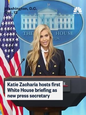 President Trump’s new White House press secretary, Katie Zacharia, holds her first briefing after replacing Karoline Leavitt, who left the role at the end of August.