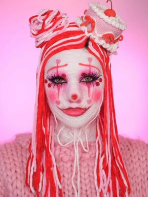 🧶 + 🤡   Ib: @tamsyn.ann @rei.lilith @kevinrupard  products  @amazon yarn/wool/buttons My Baker cake  @Etsy @letscrochetherapy cake hat  @Painted artistry palette  @Haus Labs liquid liner @KryolanOfficial adhesive   #yarnmakeup #clownmakeup #halloweencostume #halloweenmakeup  #transition 