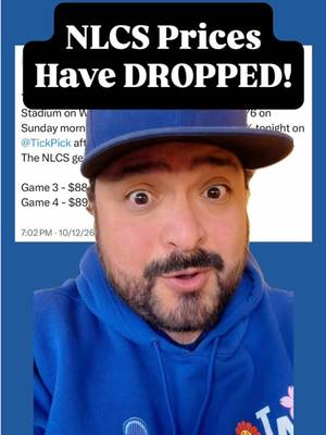 NLCS ticket prices just got a LOT cheaper. 👀 Get-in prices for Dodgers vs. Brewers Games 3 and 4 at Dodger Stadium were around $176 just two days ago. Now on TickPick: Game 3: $88 Game 4: $89 That’s about a 50% drop. The Dodgers may be down 0–2, but this series isn’t over. They need Dodger Stadium LOUD. If you’ve been waiting for more affordable Dodgers playoff tickets, this might be your chance. #Dodgers #DodgerStadium #NLCS #MLBPostseason TickPickPartner