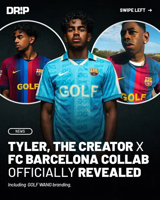 Tyler, The Creator has teamed up with Spotify and FC Barcelona for a new GOLF WANG collection, with the brand's logo taking over the front of the team's jersey for El Clásico against Real Madrid on October 25. #tylerthecreator #fcbarcelona🔵🔴 #fcbarca #golfwang #streetwear 