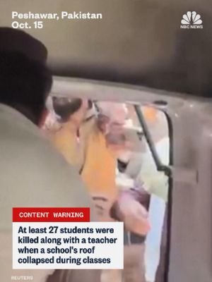 At least 27 students, most younger than 13, were killed in Pakistan, along with a teacher, when a school roof collapsed during classes, authorities said.