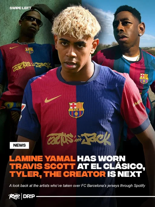 Spotify & Tyler, The Creator just announced the GOLF WANG X FC Barcelona jersey takeover‼️🔥 Many artists have collabed for jersey takeovers, but this marks the first time an artist was given FULL creative control over the campaign 🤯 Y'all excited to see Tyler's jersey at El Clásico⁉️ #TylerTheCreator #LamineYamal #TravisScott #FCBarcelona #CactusJack 