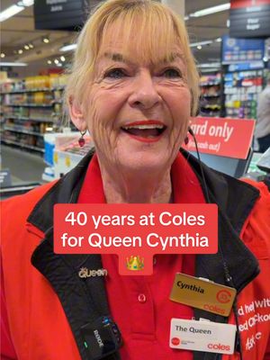 Replying to @Wendy Testaburger 40 fabulous years at Coles for Glenorchy’s local Queen Cynthia 👑 #Coles #TeamMembers 