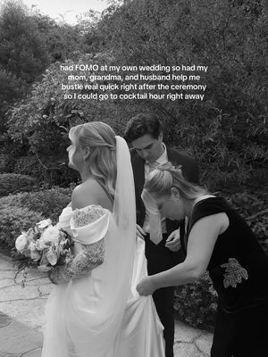 and I had an elaborate plan of leaving cocktail hour at 6:15 to go bustle in the bridal suite but then I realized all of my favorite people were in one place for one night of my life and I wasn’t missing a second of it!!! #cocktailhour #bridaltok #weddingtok #yolo 