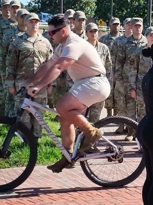 Organizers forgot to block off sidewalk for very important swearing in, oath of enlistment ceremoney at the Delaware national guard. A man accidentally rode his bicycle right through the middle of the ceremony and was immediately chased down, his whereabouts are currently unknown. #lol #accident #military #meme #airforce 