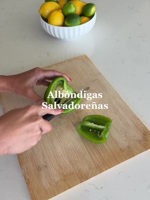Albóndigas receta ⬇️🇸🇻 1 pound ground beef ¼ green bell pepper, chopped ¼ onion, chopped 1 tomato, seeded and chopped Garlic cloves minced Salt/pepper Caldo de res seasoning Cumin Oregano  For the sauce: 3 tomatoes ¼ green bell pepper ¼ onion Garlic Water Seasonings  Cilantro  1. In a bowl, combine the ground beef, ¼ green bell pepper, ¼ onion, 1 seeded and chopped tomato, garlic, egg and seasonings. Mix well and form into meatballs. 2. Heat oil in a pot over medium heat and sauté the meatballs until browned on the outside. Remove from the pot and set aside. 3. In a separate pot, boil the 3 tomatoes, ¼ green bell pepper, ¼ onion and garlic until softened. 4. Transfer the boiled vegetables to a blender. Add water, seasonings and cilantro, then blend. 5. Pour the blended sauce into a pot and bring to a simmer. Add the browned meatballs, cover and let simmer. 6. Add the potatoes and additional fresh cilantro. Cover again and continue simmering until the potatoes are tender and the meatballs are fully cooked. • • • #elsalvador #albondigas #comidasalvadoreña #recetas #cocina 