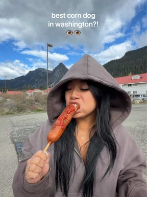 the best corn dog for $4.49 AND a Mountain View?! I AM IN!!! ⛰️ #snoqualmiepass #corndog #foodreview #snoqualmie #teenathach 