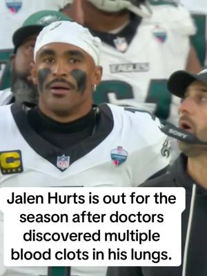 Breaking: #JalenHurts will be out for the season after doctors discovered multiple blood clots in his lungs, per a statement from the team and his agent. #eagles #nfl #espnsocial