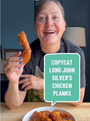 Copycat Long John Silver’s Chicken Planks Serves 4: Ingredients: 1 pound boneless, skinless chicken breasts, cut into bite-sized pieces 4 tablespoons cornstarch 1 teaspoon garlic powder 1/2 teaspoon salt 1/2 teaspoon black pepper 1/2 tablespoon paprika 1/2 teaspoon cayenne pepper 1 cup all purpose flour 6 ounces seltzer water (any flavor, we used lemon lime) oil for frying (we used peanut oil) Instructions: Heat the oil. Preheat a deep fryer or dutch oven with oil to 350F. If using a dutch oven, heat 2 inches of oil in a heavy bottomed pot over medium heat. Use a thermometer to maintain the oil temperature at 350F. Prepare the batter: Mix the cornstarch, garlic powder, salt, pepper, paprika, cayenne pepper and flour together. Mix until combined.  Stir in the seltzer while whisking until you have a smooth, thin batter. The consistency should be similar to pancake batter, but slightly thinner. Enough to coat the chicken but then enough to let the excess drip off before frying. Coat the chicken. Working in batches, dip each piece in the batter, shaking off any excess. Fry until golden. Carefully add the battered chicken to the hot oil, working in batches to avoid overcrowding. Fry for approximately 5-6 minutes, until golden brown and crispy. The chicken should reach an internal temperature of 165F. Drain on a wire rack after removing from oil, and optional, but you can add flakey sea salt once the chicken is out of the fryer. Allow the oil to return to 350 degrees between batches. Notes If making in multiple batches, I recommend heating your oven to 250 degrees and placing a wire cooling rack on top of a baking sheet. As each batch of chicken finishes frying, transfer it to a wire rack and place it in the oven while you fry the remaining chicken.  The wire rack allows air to circulate which prevents the bottom of the chicken from getting soggy. #longjohnsilvers #chickenplanks 