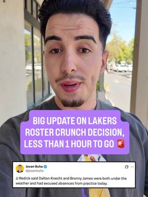 Both Bronny James and Dalton Knecht were excused from Lakers practice today with less than an hour left for LA to make a decision on their roster crunch 🚨 LA has 16 guaranteed contracts and needs to get that down to 15 by 2 pm. Knecht & Bronny are the two most likely options to get waived or traded before then #losangeles #lakers #NBA #news 