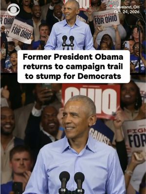 Former President Barack Obama returned to the campaign trail in Cleveland, Ohio, on Saturday to back the state's Democratic candidates ahead of November's midterm election. The 44th president will head to Michigan for another rally tonight as President Trump campaigns in Georgia.