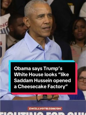 Former President Barack Obama criticized President Trump’s ongoing White House renovations, saying that it looks “like Saddam Hussein opened a Cheesecake Factory” as he returned to the campaign trail in Cleveland, Ohio on Saturday to back the state’s Democratic candidates ahead of November’s midterm election. “He should be on HGTV,” Obama said. “Guy’s building a ballroom that’s bigger than the White House.” The ballroom construction project was announced officially in July 2025, and is expected to be finished before the end of Trump’s second term. #obama #trump #whitehouse #ohio #election 
