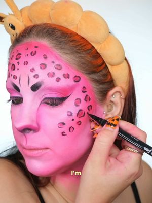 Pink leopard Halloween makeup 🩷 This turned out so cool (annoyed my lash lifted on the inner corner and I didn't spot it 🫠) It's giving Y2K 💁🏼‍♀️ Now who wants to see the finished transition? Ib: @Emily Temby✨ @AzaraMakeup  products (ft pr gifting)  @Kryolan UK supracolor grease paint + setting powder  @PLOUISE am to pm palette  @Kaleidos Makeup space age highlighter  @cheeryep precision eyeliner  @Anastasia Beverly Hills dramaline pencil @nyxcosmetics_uk epic ink liner @Crazy Lenses contacts  #leopardmakeup #transition #halloweencostume #makeuptutorial 