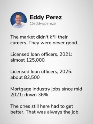 Loan officers since 2021: almost 125,000 down to about 82,500 📉  #loanofficer #mortgagebroke #mortgageindustry
