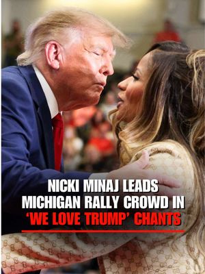 "We love Trump, we love Trump!" ⠀ Nicki Minaj takes the stage at President Trump's campaign rally in Port Huron, Michigan, leading the crowd in chants of support for the president. ⠀ The appearance comes as the midterm elections draw closer, with Michigan hosting closely watched races for Senate and governor.