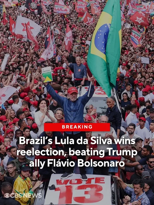 Brazil's President Luiz Inácio Lula da Silva, a vocal critic of President Trump, was reelected Sunday, defeating Trump ally Flávio Bolsonaro in the country's runoff election. With 100% of the vote counted, Brazil's electoral court announced that the soon-to-be 81-year-old Lula held an unassailable lead. The announcement capped an evening of chaos at polling places across Brazil, following a last-minute decision to extend voting by two hours. That decision by a Supreme Court justice may trigger legal action by Bolsonaro. #brazil #election 