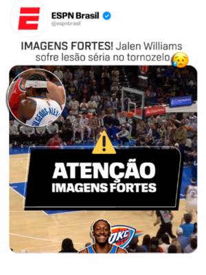 🚨 IMAGENS FORTES! 🚨 Jalen Williams sofre lesão grave no tornozelo nos últimos minutos de jogo do Oklahoma City Thunder contra o Los Angeles Clippers. A reação dos companheiros mostra o tamanho da preocupação. FORÇAS, JALEN! Acompanhe a NBA na ESPN pelo Plano Premium do #DisneyPlus. #NBAnaESPN #tiktokesportes
