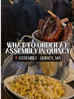There’s a reason I keep going back to Assembly in Quincy MA a lot of it has to do with their honey mustard chipotle pizza. 🍕 But this time, we also ordered something called the BUCKET OF BONES, and I feel like we need to discuss that. Here’s everything we ordered at Assembly:  🍕 Honey Mustard Chipotle Pizza: My go-to order and the one thing I’d recommend to anyone visiting for the first time. 🦴 Bucket of Bones (grilled lamb lollipops, BBQ pork ribs, and BBQ chicken wings piled over french fries with a side of corn salad) 🍗 Sweet Heat Chicken Tenders: Served with ranch AND blue cheese. I’m team ranch, my boyfriend’s team blue cheese. We make it work. 🥩 Black & Blue Steak: One of their dinner specials! 🍎 Apple Cider Margarita: Apple orchard meets happy hour, complete with a cinnamon sugar rim. 🍺 Pumpkin Beer: Because apparently one cinnamon sugar rim wasn’t enough. 🍷 Seasonal Sangria: Had to make our way through the fall drink menu. ☕ Espresso Martinis: The only appropriate way to end this amount of food. 📍 Assembly | Quincy, Massachusetts If you could only order ONE thing from this spread, what are you going with? I’m still voting for the pizza, but that Bucket of Bones makes a pretty convincing argument. Save this for your next dinner in Quincy! #quincyma #bostonfoodtok #bostonfoodie #massachusettsfood #bostoneats  