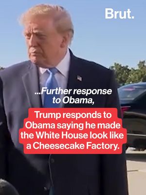 In response to Obama joking this weekend that Trump added so much gold to the White House that it now looks like "Saddam Hussein opened a Cheesecake Factory," Trump told reporters that Obama is "not smart at all," and that his comments show why he was a "lousy president." #Obama #Trump #CheesecakeFactory #WhiteHouse