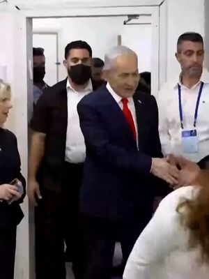 Benjamin Netanyahu's political future hangs in the balance as the Israeli prime minister casts his vote in #Jerusalem. Millions of Israelis are heading to the polls for the first general election since the October 7 terror attack, with #Netanyahu facing a challenge from former military chief Gadi Eisenkot. The election is widely seen as a referendum on Netanyahu's leadership, including his handling of national security and the wars that followed.