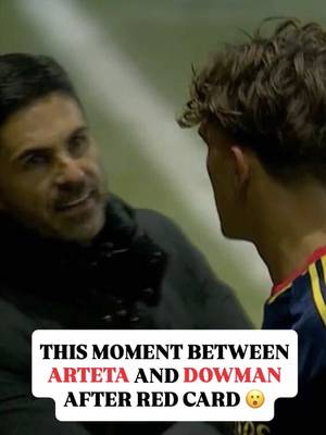 THIS ARTETA AND MAX DOWMAN MOMENT AFTER THE RED CARD 👀  Arsenal’s manager starred down the Gunners’ 16-year-old starboy following his late red card against Fleetwood Town in the League Cup. Arsenal would go on to be shockingly eliminated in the League Cup via penalties moments later. 