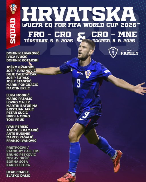 📜 Here is #Croatia squad for the upcoming @FIFAWorldCup qualifiers in September, against Faroe Islands and Montenegro! 🇭🇷🤩

#Family #WCQ #Vatreni❤️‍🔥 