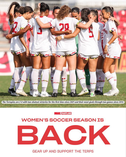 Women’s soccer kicks off the Maryland athletic season in great fashion, with a most recent dominant 5-0 win over Saint Francis!

Stay tuned as they take on local UMBC on Thursday and don’t forget to rep your favorite players jerseys through the Maryland NIL Store 🔥 