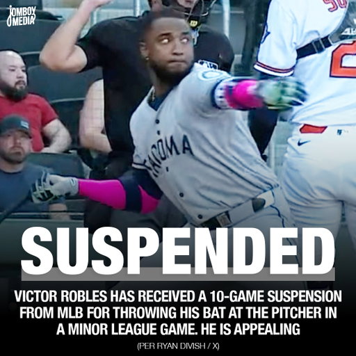 Victor Robles has received a 10-game suspension from MLB for throwing his bat at the pitcher in a Minor League game. He is appealing

If it's upheld, he'll have to miss 10 Major League games when the Mariners recall him from the injured list 