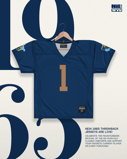 Straight out of ‘65! 👀

The new @WVUfootball throwback jersey is now available at the @nil_store! 

Shop: https://t.co/fLxWvuPeRW 