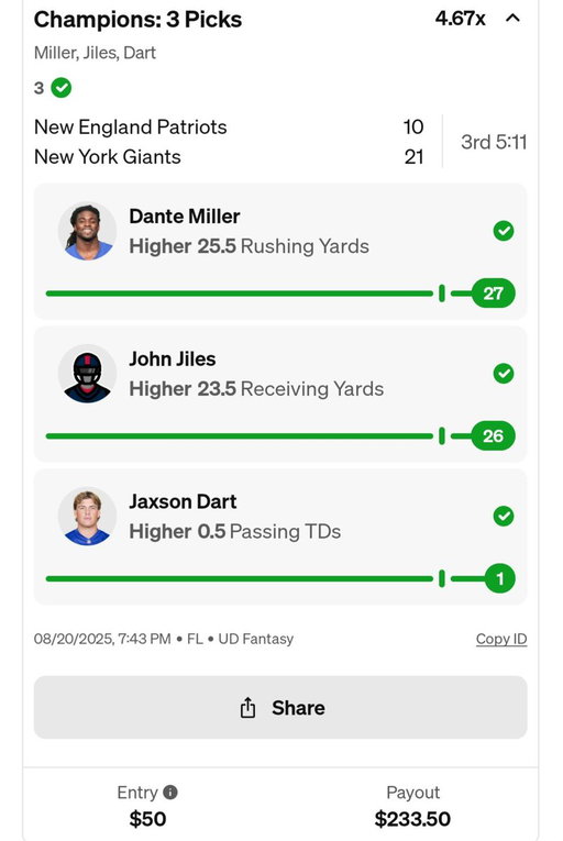 Boom! Clean sweep today boys!! $235 W. Grats copiers! Me and my son both been on fire with preseason! @Zirksee 
Use code ZIRK and get $50 in funds after your first $5 entry and the code ZIRK exclusive Dak .5 free pick! https://t.co/acAKAFLl7i 