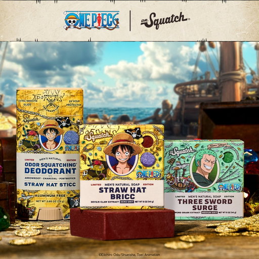 Set sail on the seas of freshness with the new ONE PIECE Collection by Dr. Squatch: featuring adventurous scents inspired by Luffy and Zoro 🏴‍☠️🏝️

Shop Now: https://t.co/w2ioKYDrFE 