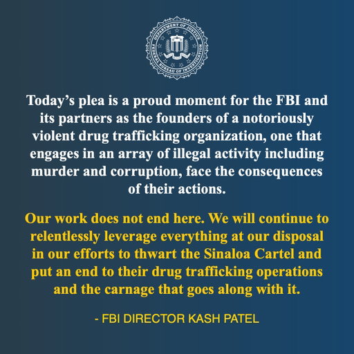 Co-Founder of the Sinaloa Cartel, Ismael ‘El Mayo’ Zambada Garcia, Pleads Guilty to Engaging in a Continuing Criminal Enterprise and Racketeering https://t.co/yHzUzHR7Iw @FBIWFO 