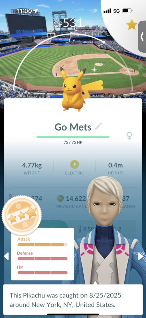 #MetsWin and I win 😂 #LGM

Shiny Mets Pikachu!

Love the MLB x #pokemonGo collab, saw so many familiar faces and Citi Field is very walkable 