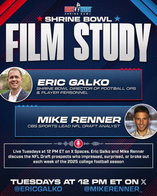 🎞️ Shrine Bowl Film Study 🎞️

@EricGalko &amp; @mikerenner_ are going LIVE on Spaces every Tuesday at 12 pm ET, starting today!

Join them every week as they break down the performances of NFL Draft prospects from all the weekend games!

#ShrineBowlWHOSNEXT 