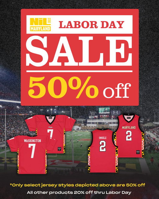 Our lowest discount yet, don’t miss out on this limited time deal to rep your favorite Terps football and basketball jersey styles ‼️

🔥 50% off on the pictured styles
🛍️ 20% off everything else in the shop

Get in style for the season and support your very own Maryland athletes 