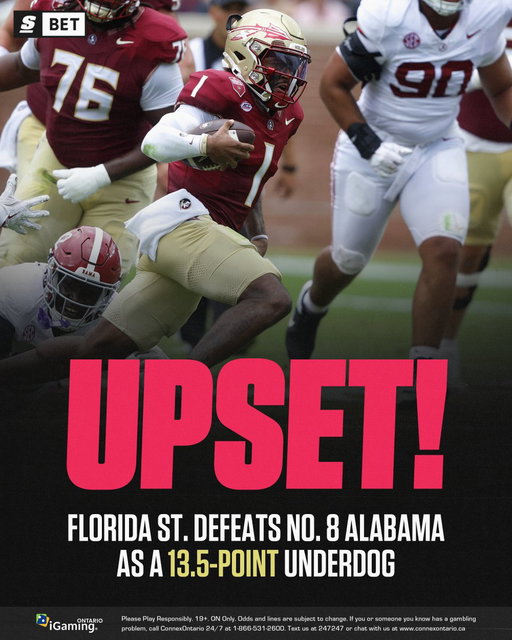 BIG. TIME. UPSET.

FSU (+450) TAKES DOWN NO. 8 ALABAMA! 🚨 
