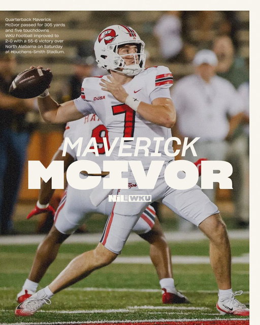 305 yards. 5 touchdowns. QB1 energy all season long. 💪🔥 
Rep Maverick McIvor with official Hilltopper gear - shop the collection now! 🏈

https://t.co/sPC3DNHZ5F
#wkufootball #TopsOnTop 