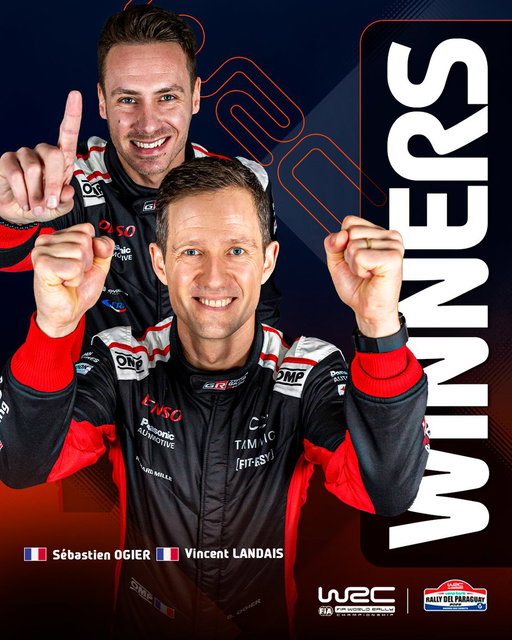 🇵🇾🏆 W I N N E R S 🏆🇵🇾

Sébastien Ogier and Vincent Landais clinch victory at the inaugural @officialrallypy marking Ogier’s 18th win with Toyota, officially making him the most successful Toyota WRC driver in history. 👏🔥

A landmark moment in a legendary career 👑 
