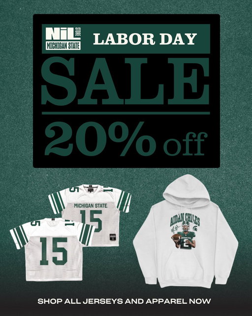 LAST CHANCE TO TAKE ADVANTAGE OF THE LABOR DAY SALE!! 👀🌟💚

Support the Spartans on and off the field as a piece of every purchase goes back to them.  #NIL #GoSpartans #GoGreen #GoWhite 

https://t.co/Xj7cKnSgRq 
