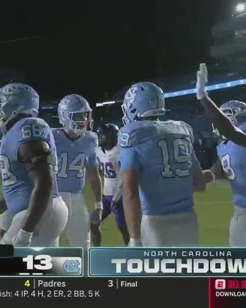 UNC QB Max Johnson made his year-long return after having five surgeries to fix a broken femur bone in his leg 🙏

He threw a TD to his brother, Jake, on the drive. Full circle moment ❤️ 