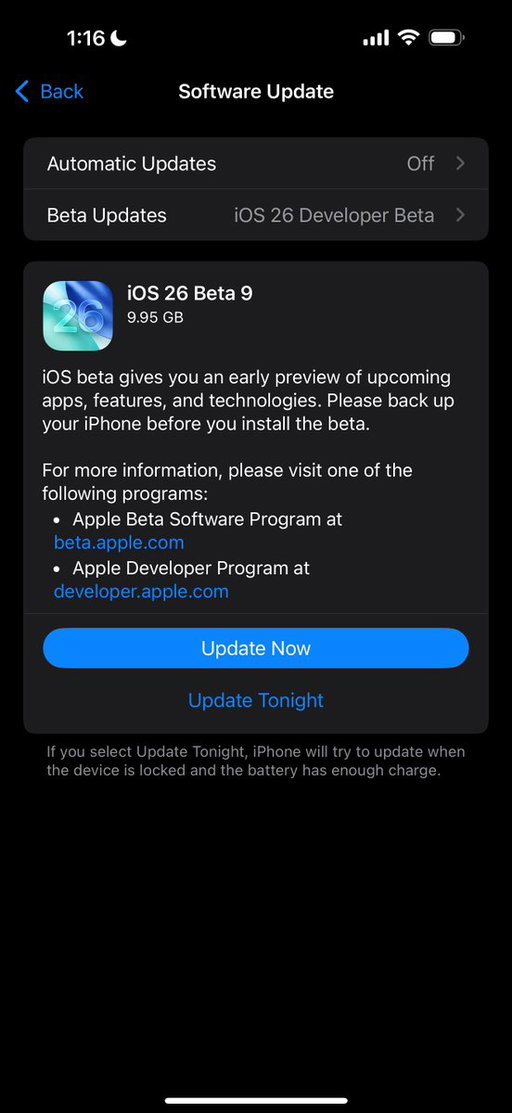 iOS 26 Beta 9 is out. Video later. 