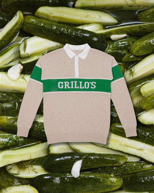 the best time to wear a pickle sweater is all the time. new in our merch shop‼️ https://merch.grillos.com/collections/core-collection/products/grillos-knitted-long-sleeve-polo 