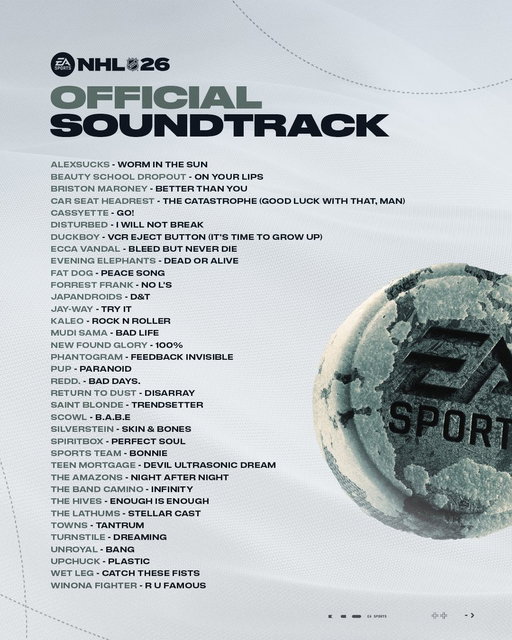 Your Official #NHL26 Soundtrack 🎵

Listen now: https://t.co/WMyKCmfDVx 